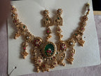 Royal Green & Ruby Antique Necklace Set with Earrings