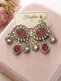 Elegant Pink Kundan-Inspired Chandelier Earrings
