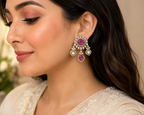 Elegant Pink Kundan-Inspired Chandelier Earrings