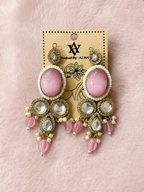 Pink Stone Designer Chandelier Earrings with Pearl Bead Detailing