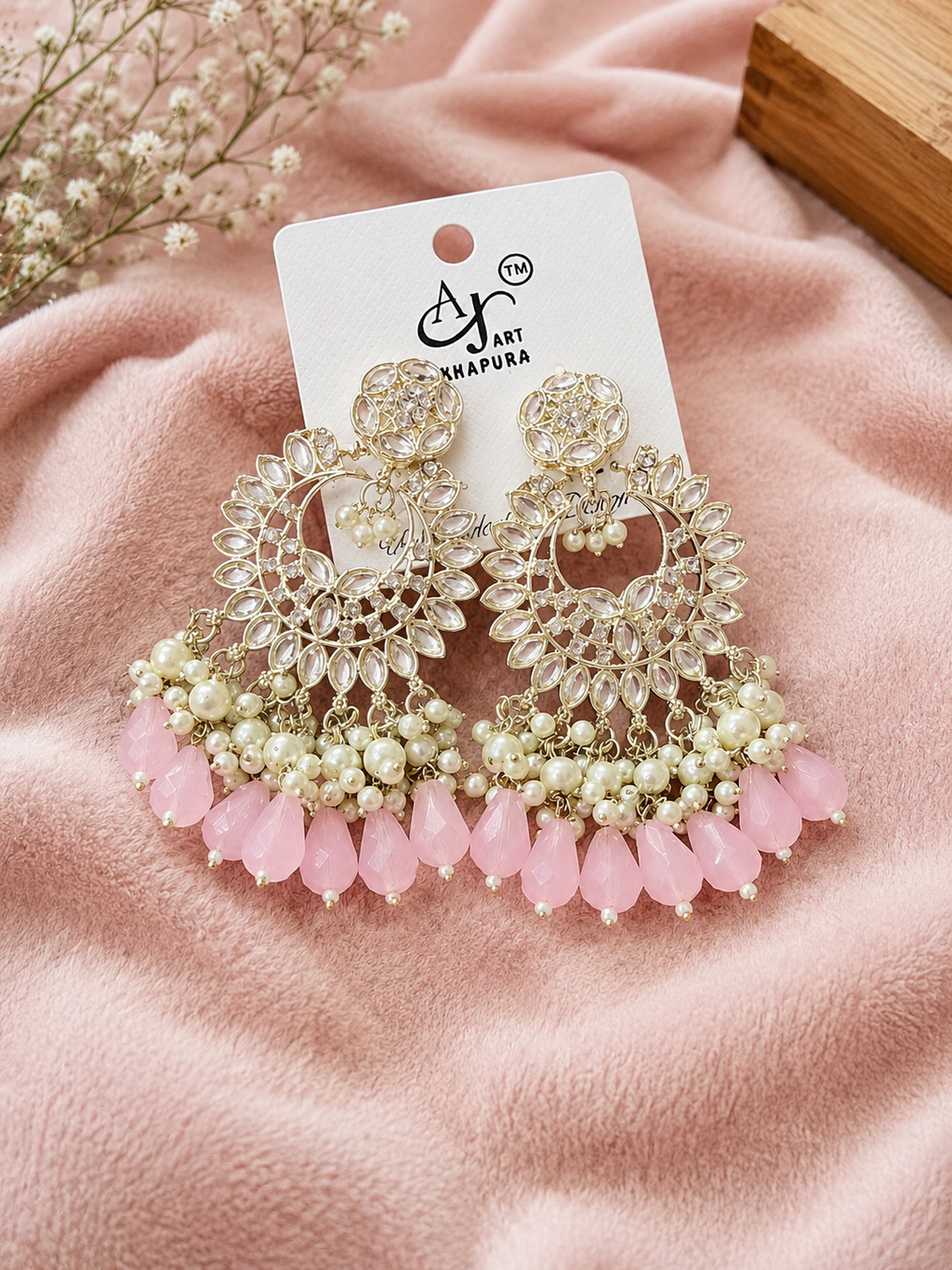 Pink Pearl & Crystal Chandelier Earrings