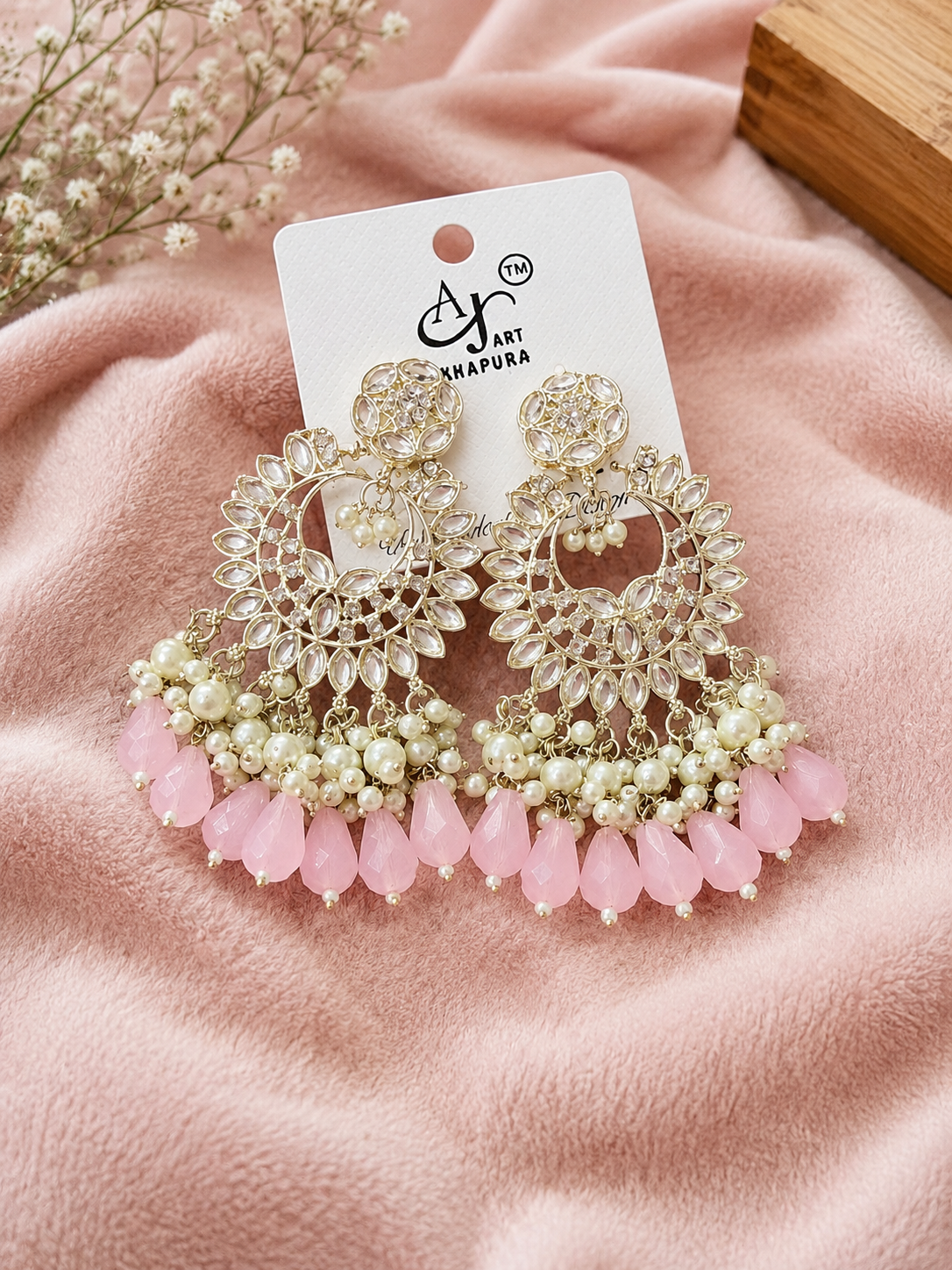 Pink Pearl & Crystal Chandelier Earrings