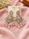 Pink Stone & Pearl Chandelier Earrings