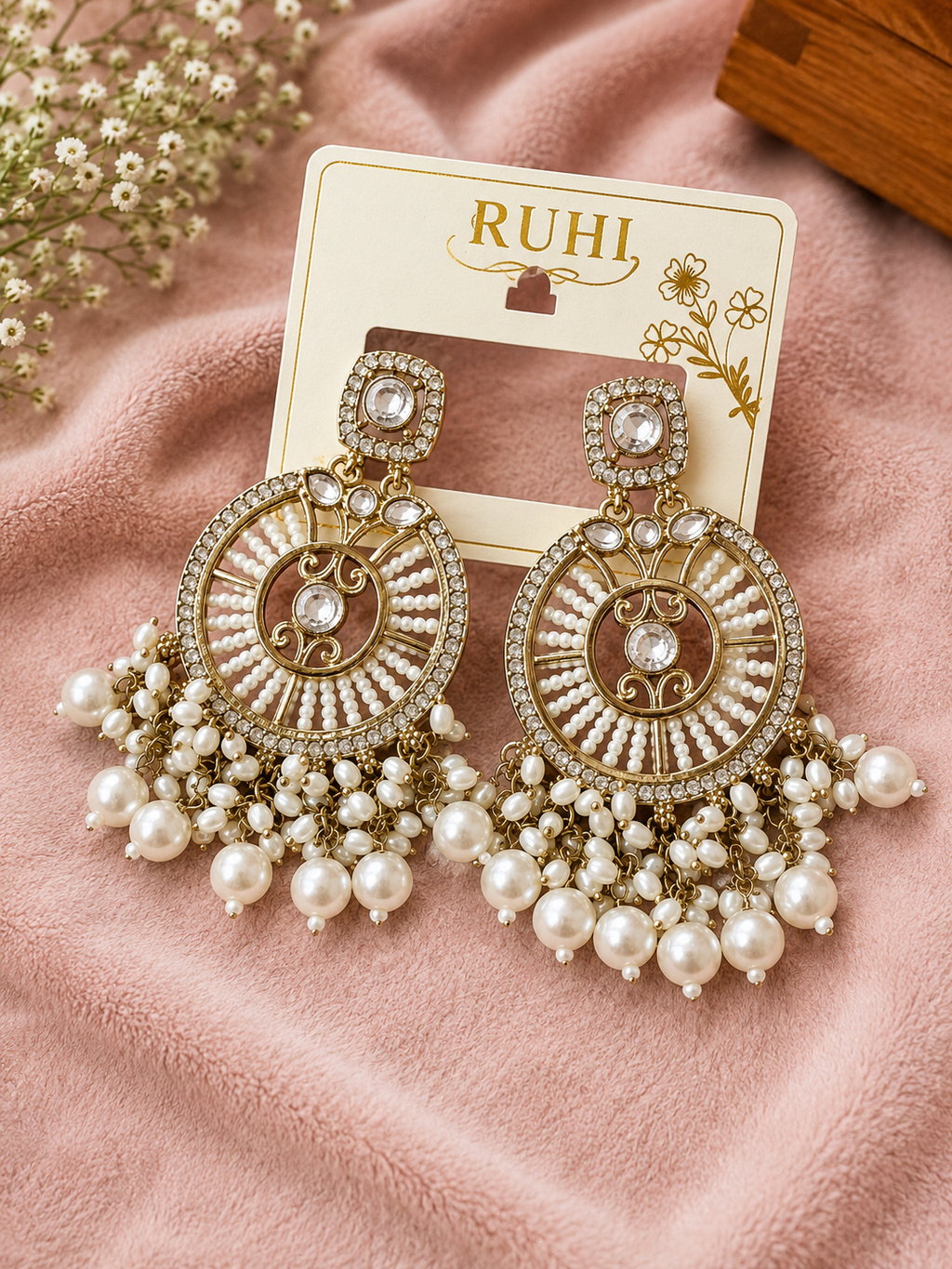 Pearl & Crystal Chandelier Statement Earrings