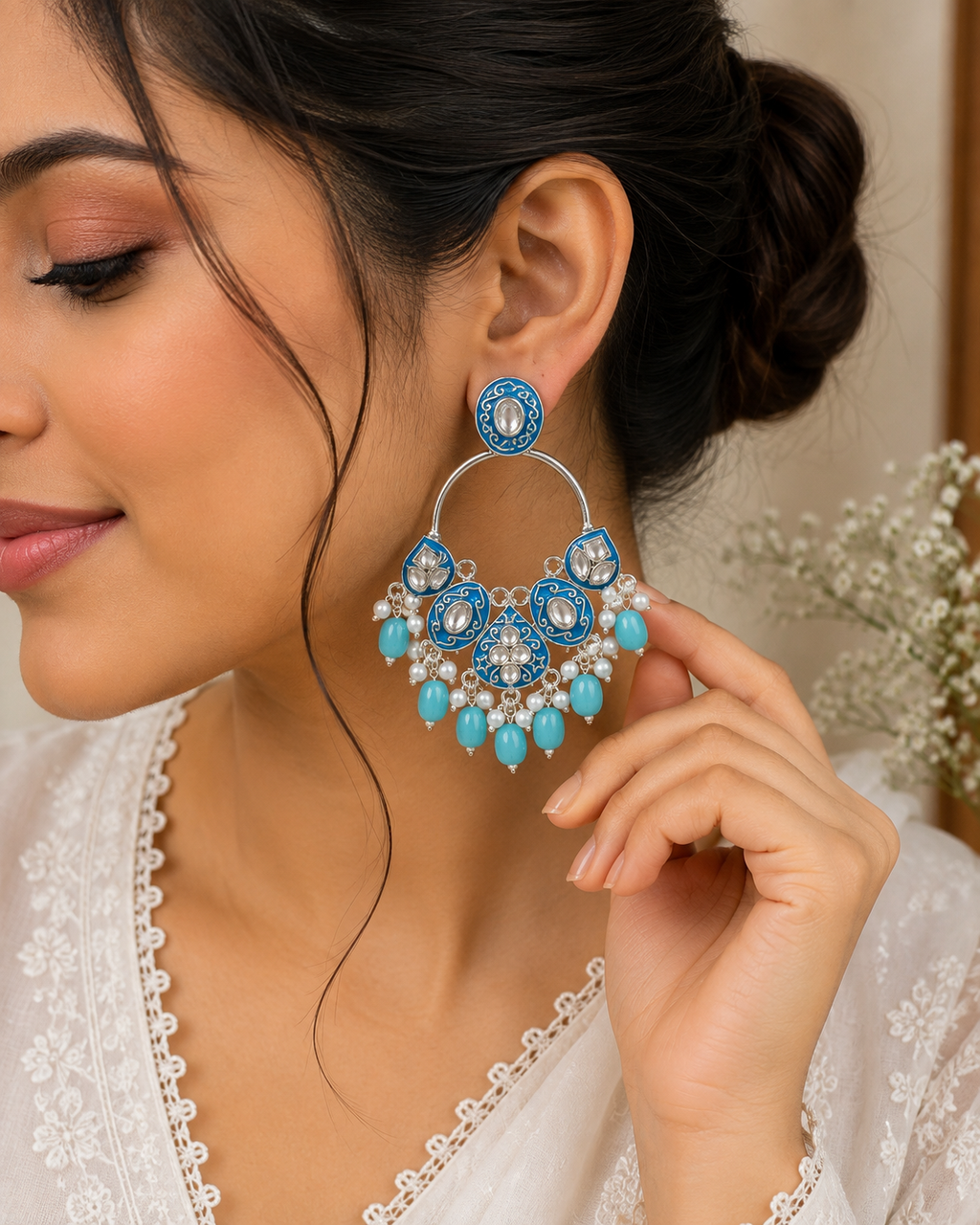 Blue Enamel Statement Hoop Earrings