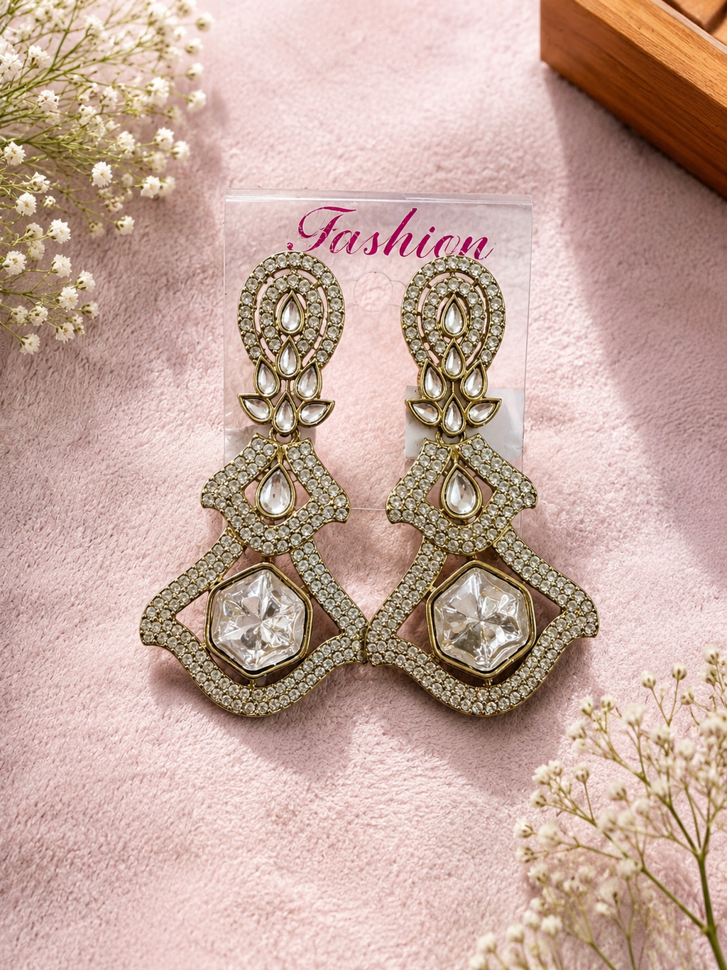 Gold-Tone Crystal Geometric Statement Earrings