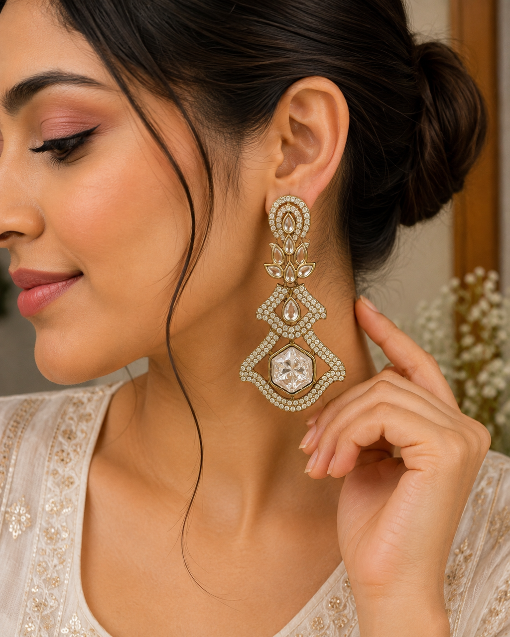 Gold-Tone Crystal Geometric Statement Earrings