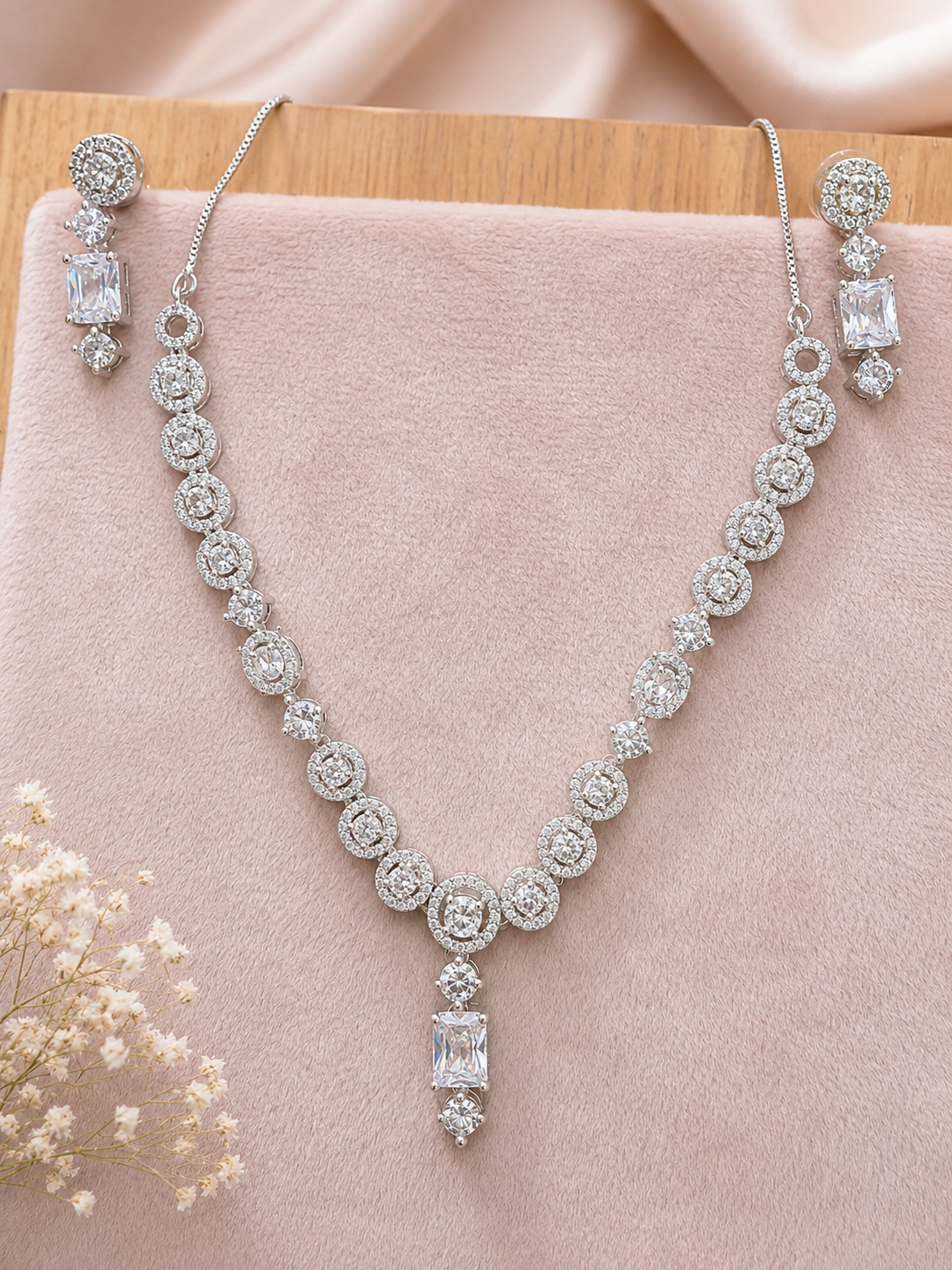Silver-Tone Crystal Necklace & Earrings Set