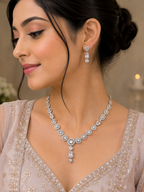 Silver-Tone Crystal Necklace & Earrings Set