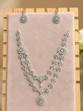 Silver-Tone Green Stone Necklace & Earrings Set