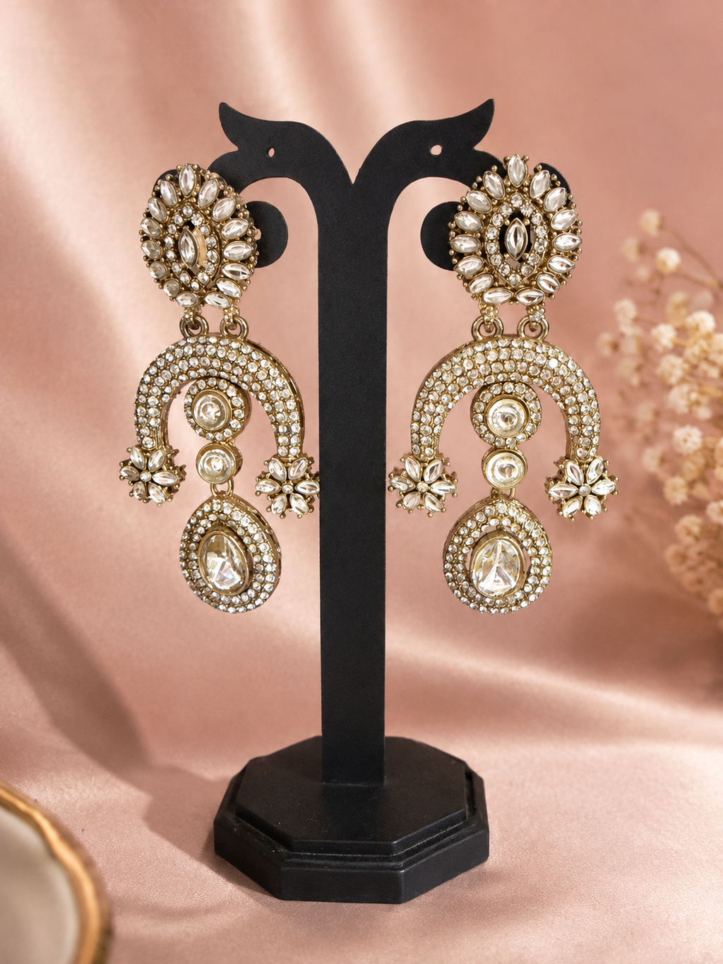 Gold-Tone Crystal Floral Chandelier Earrings