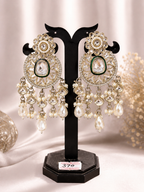 Silver-Tone Green Stone Pearl Chandelier Earrings