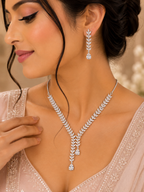 Silver-Tone Leaf Crystal Necklace & Earrings Set