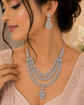 Silver-Tone Pink Stone Layered Necklace & Earrings Set