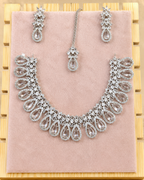 Silver-Tone Crystal Teardrop Necklace, Earrings & Maang Tikka Set
