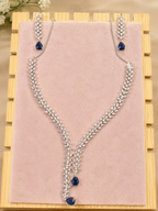 Silver-Tone Blue Stone Leaf-Design Necklace & Earrings Set