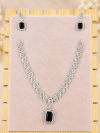 Silver-Tone Black Stone Necklace & Earrings Set