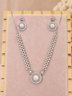 Silver-Tone Pearl & Crystal Floral Necklace & Earrings Set