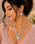 Silver-Tone Pearl & Crystal Floral Necklace & Earrings Set