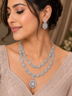 Silver-Tone Rectangular Stone Layered Necklace & Earrings Set