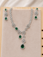 Silver-Tone Emerald Green Stone Necklace & Earrings Set