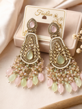 Pastel Pink & Green Antique Gold Chandelier Earrings