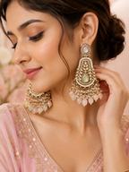 Pastel Pink & Green Antique Gold Chandelier Earrings