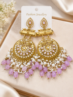 Gold-Plated Lavender Pearl & Beaded Chandelier Earrings
