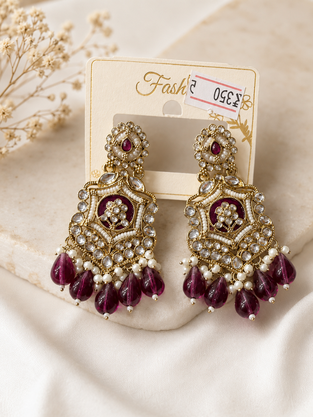 Maroon & Purple Stone Artificial Designer Earrings