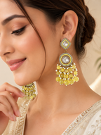 Yellow Beaded Crystal Chandelier Earrings