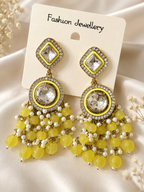 Yellow Beaded Crystal Chandelier Earrings
