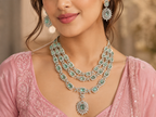 Mint Green Emerald-Cut Stone Layered Necklace Set