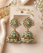 Mint Green Antique Gold Jhumka Earrings