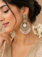 Pink Crystal & Beaded Chandelier Earrings – Artificial Jewellery