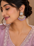 Artificial Lavender Kundan-Style Chandelier Earrings