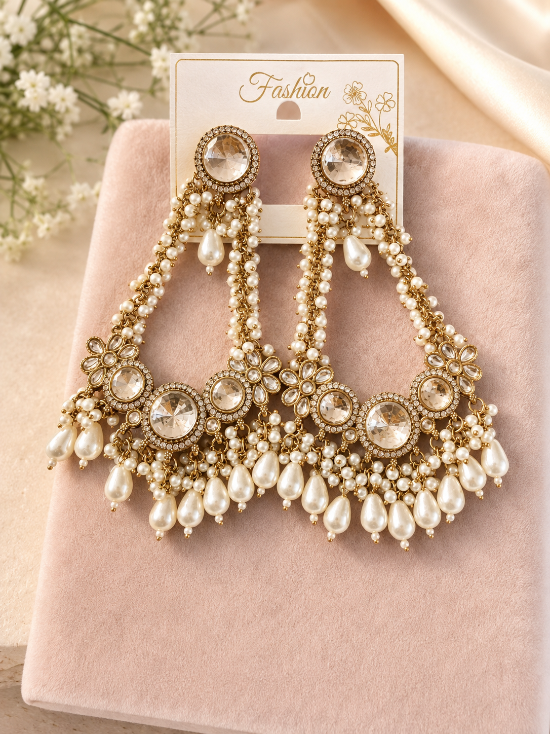 Pearl & Crystal Chandelier Earrings – Artificial Fashion Jewellery