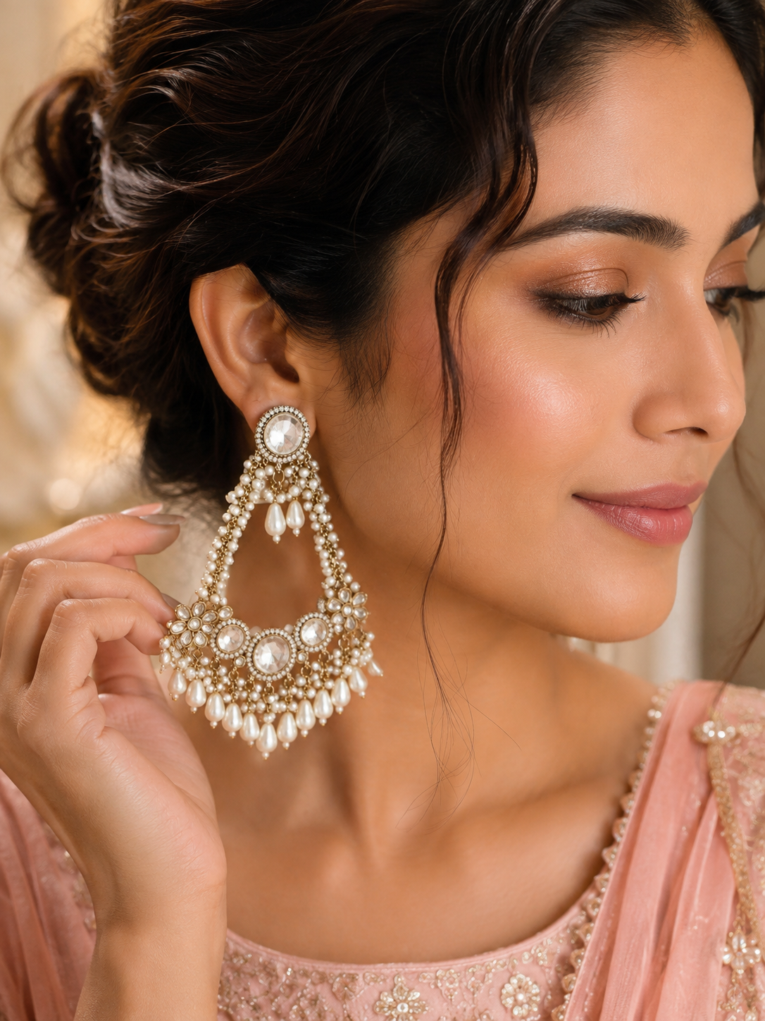 Pearl & Crystal Chandelier Earrings – Artificial Fashion Jewellery