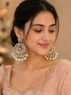 Royal Pearl Chandbali Earrings – Gold-Tone Artificial Jewellery