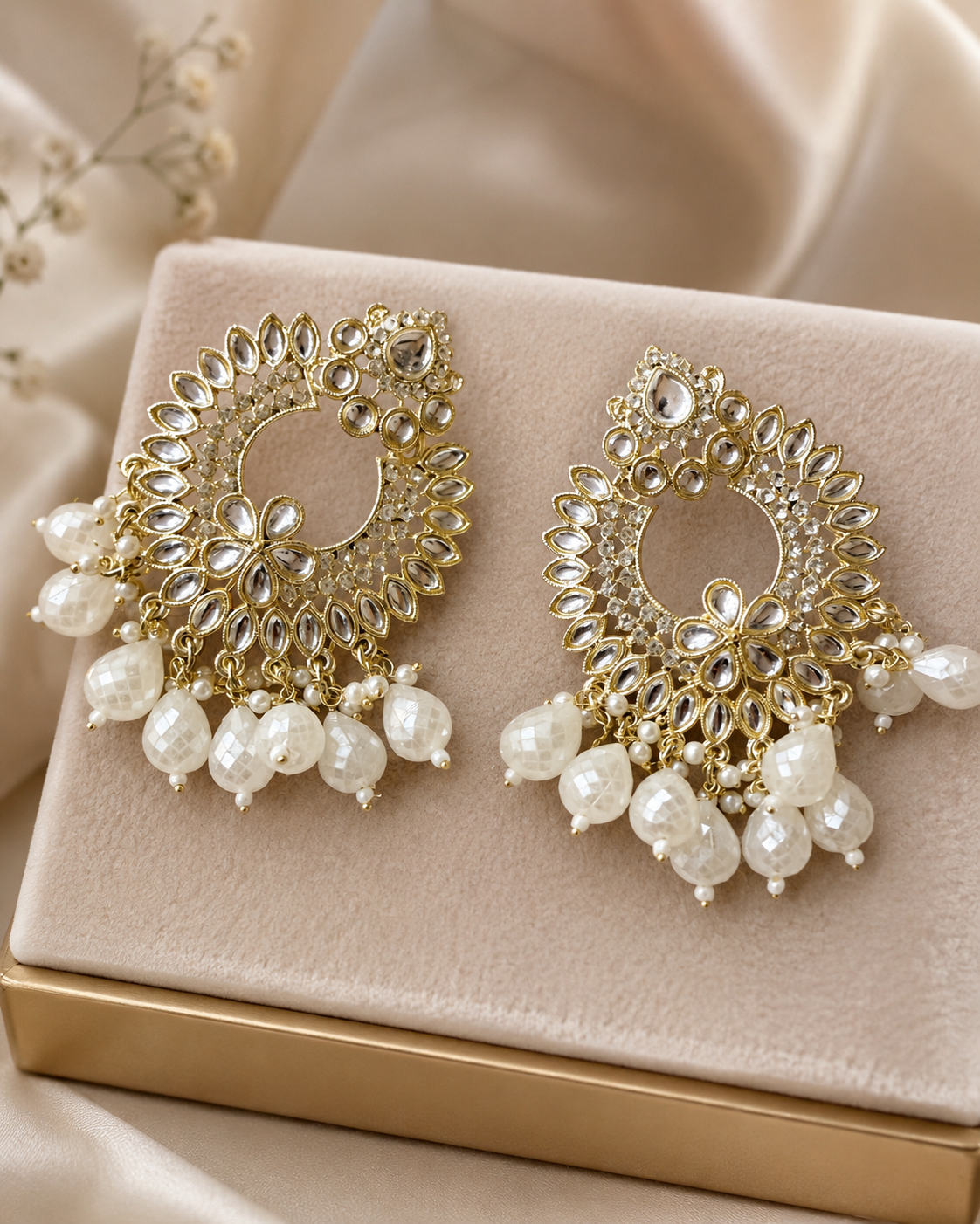 Gold-Tone Pearl Drop Chandbali Earrings