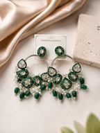 Emerald Green Kundan Chandelier Hoop Earrings