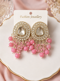 Pink Beaded Crystal Chandelier Earrings