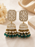 Emerald Green Kundan Jhumka Earrings