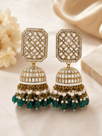 Emerald Green Kundan Jhumka Earrings
