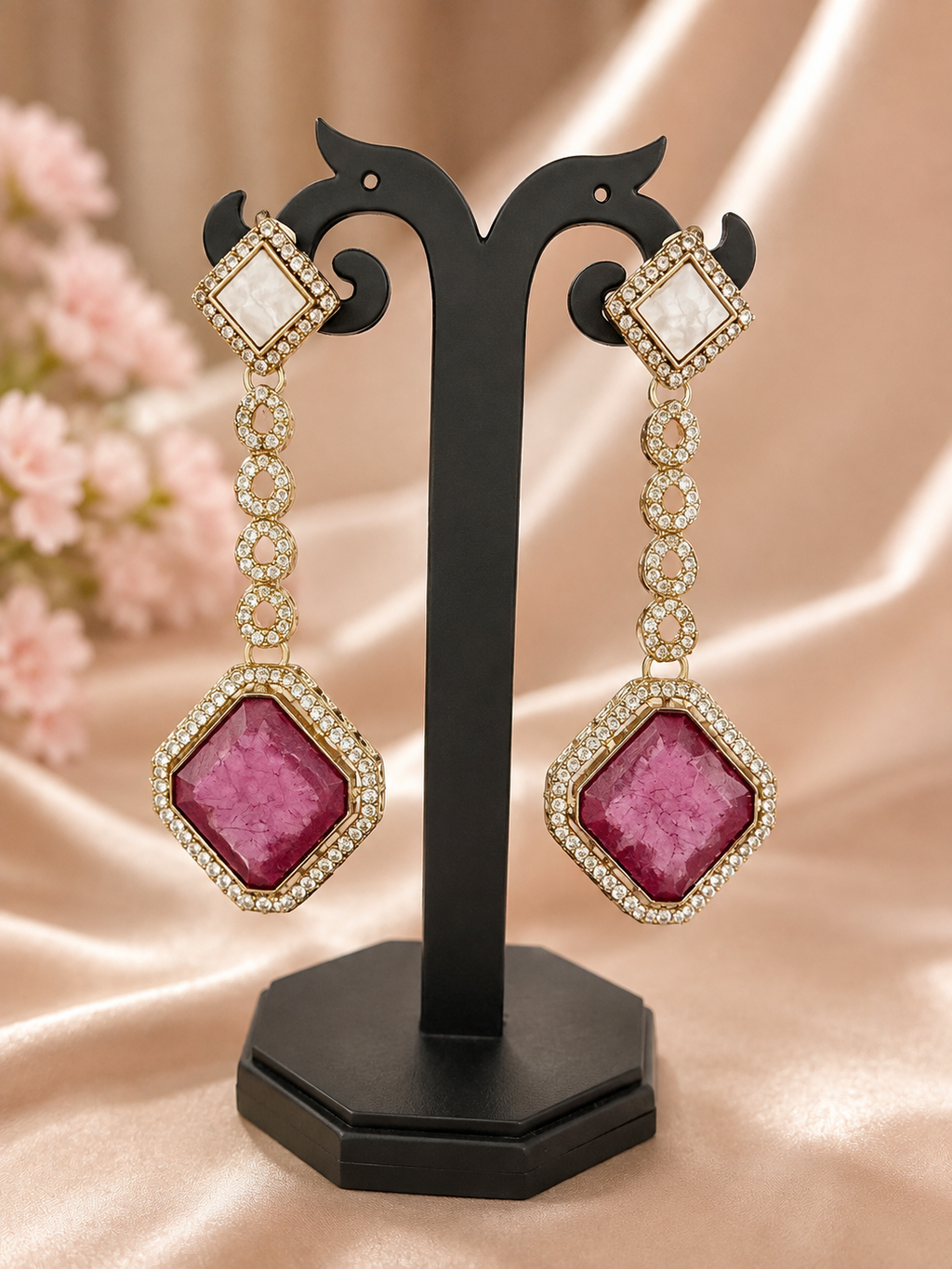 Pink & Magenta Geometric Drop Earrings – Artificial Fashion Jewellery