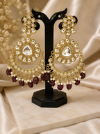 Gold-Tone Burgundy Pearl Chandbali Statement Earrings