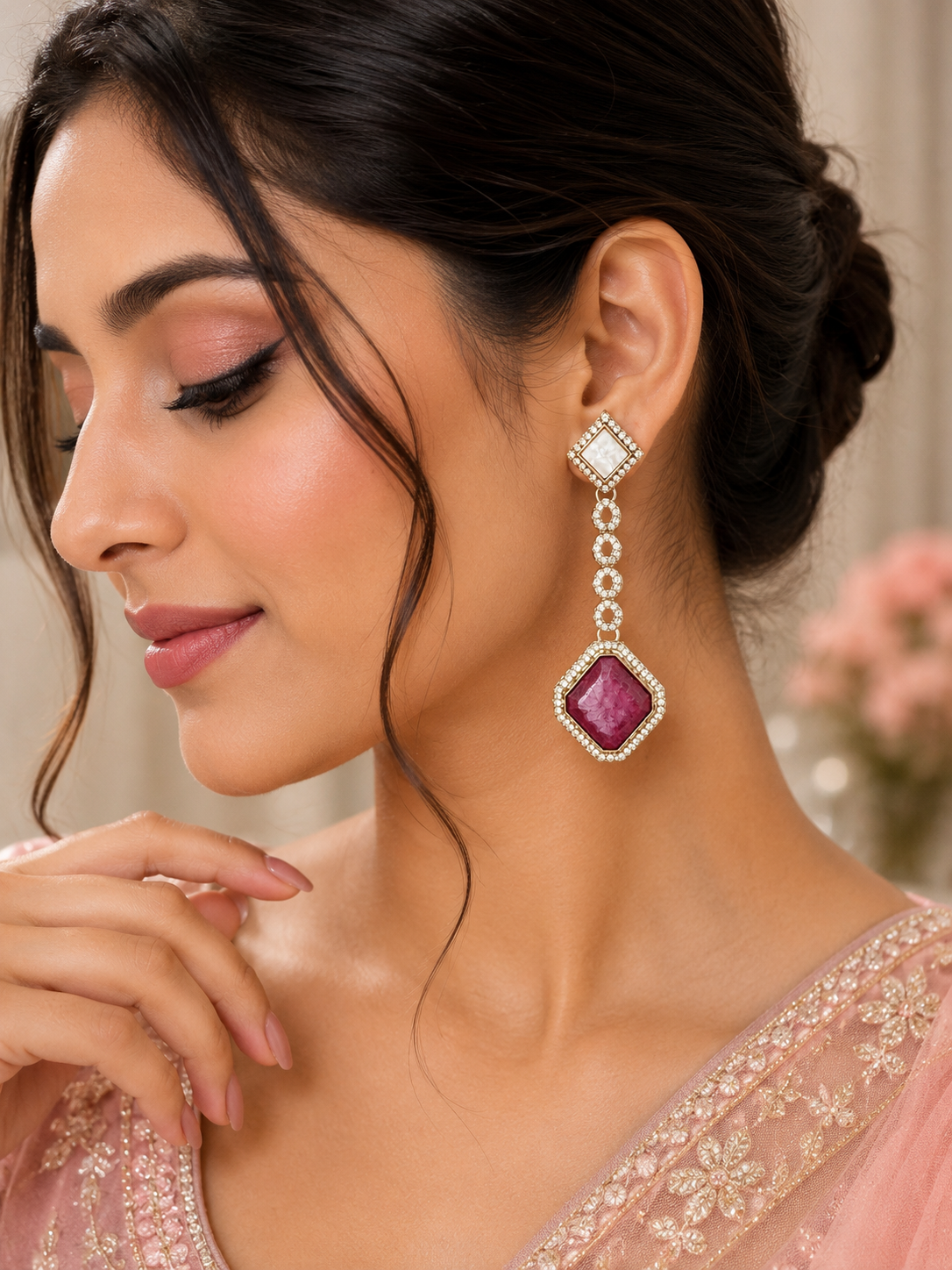 Pink & Magenta Geometric Drop Earrings – Artificial Fashion Jewellery