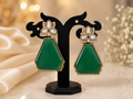 Emerald Green Geometric Drop Earrings – Gold-Tone Floral Crystal Statement Earrings