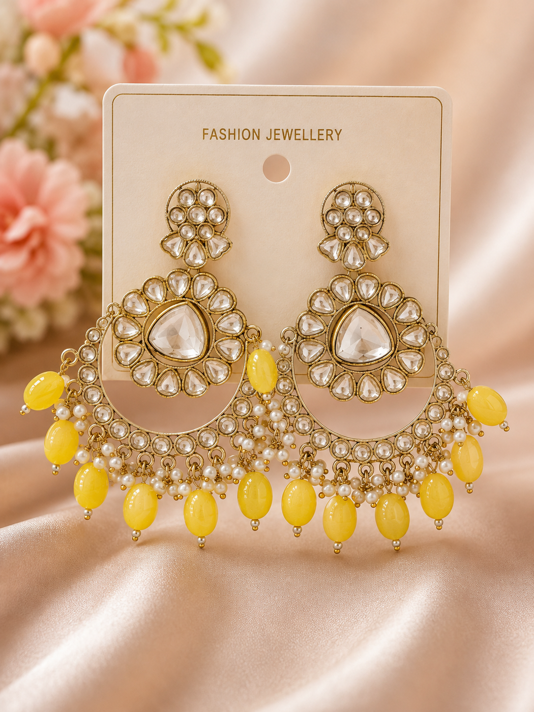 Gold & Yellow Beaded Chandelier Earrings – Artificial Fashion Jewellery