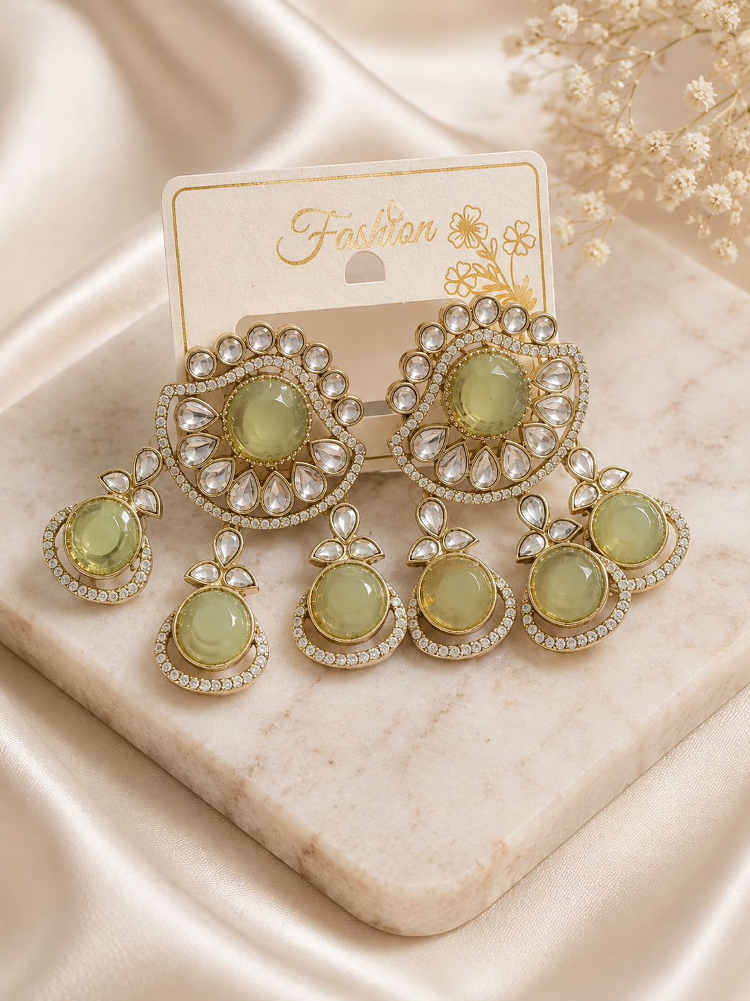 Green Stone Artificial Statement Earrings