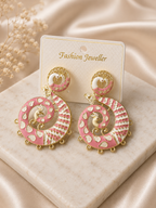 Pink & White Peacock Spiral Artificial Earrings